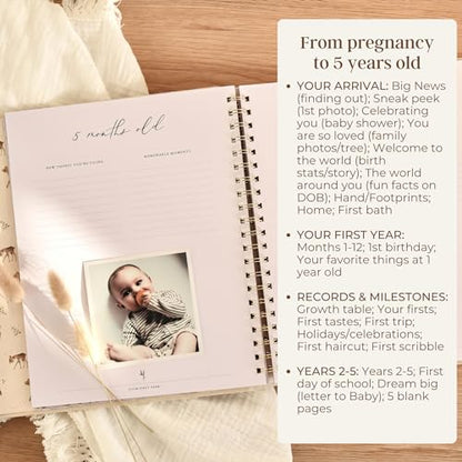 Peachly Unisex Baby Memory Book - First Year Baby Book Keepsake - Forest - color: Forest