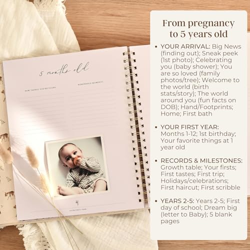 Peachly Unisex Baby Memory Book - First Year Baby Book Keepsake - Forest - color: Forest