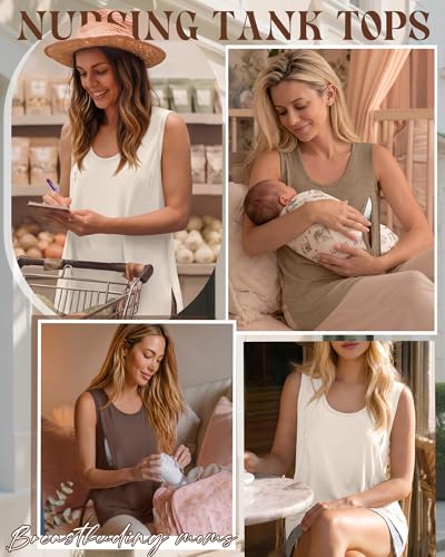 Ficerd 3 Pack Women's Oversized Nursing Tank Tops with Zipper - color: Cream, Camel, Brown, size: Large