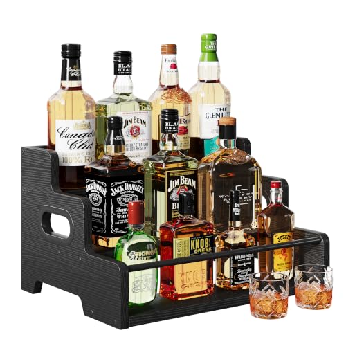 3-Tier Liquor Bottle Display Shelf, Coffee Bar Organizer, Wine Rack, Black - color: Black