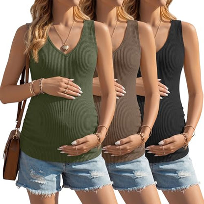 3 Pack Women's Maternity Tank Tops - color: Army Green, Brown, Black, size: Small