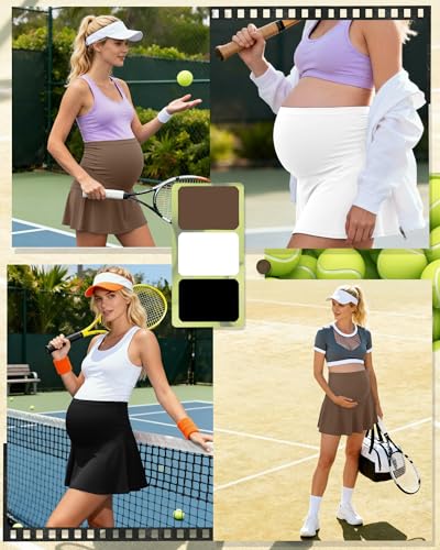3 Pack Maternity Skirts Tennis Skorts - color: Coffee, White, Black, size: X-Large