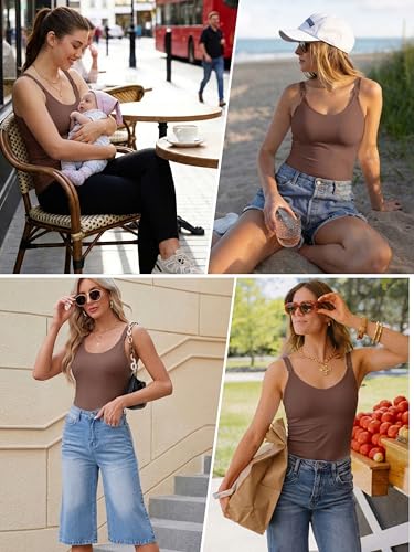 Ecavus Nursing Tank Tops with Built in Bra, Nursing Sport Bra - color: Brown, size: XX-Large