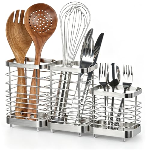 Utensil Holder, Stainless Steel Utensil Drying Rack for Kitchen Counter - color: 2 Large+1 Small