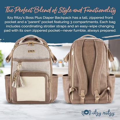 Itzy Ritzy Diaper Bag Backpack – Large Capacity Boss Plus Baby Backpack Diaper Bag & Packing Cubes - Set of 3 Packing Cubes or Travel Organizers