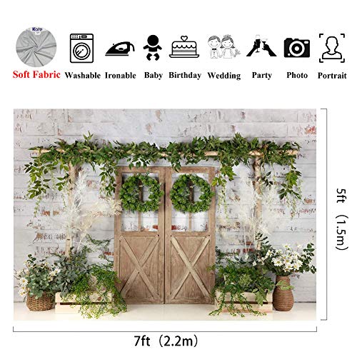 Kate Rustic White Painted Brick Wall Wood Door Photography Backdrops - size: 7x5ft