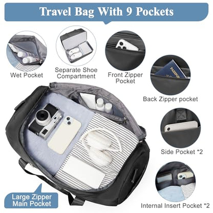 Travel Duffel Bag,Carry-On Overnight Weekender Bags with Shoes Compartment - color: Black, size: Small