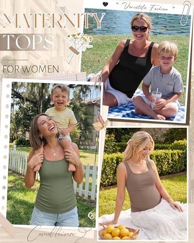3 Pack Maternity Tank Tops Pregnancy Shirts - color: Gray Green, Coffee, Black, size: Large
