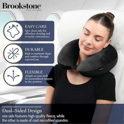 Brookstone Microbead Neck Pillow Soft Travel Pillow with Phone Pocket - color: Black