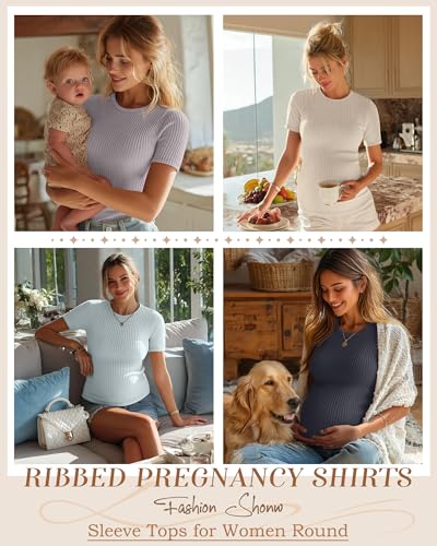 4 Pack Womens Maternity Shirts Work Tees - color: Apricot, Light Blue, Dove Gray, Midnight Blue, size: Medium