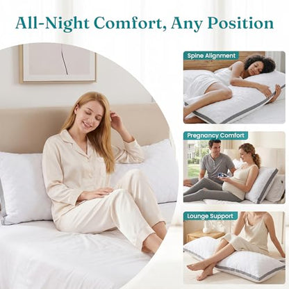Oubonun Full Body Pillow for Side Sleeper, Adjustable Firm Long Bed Pillow - color: White-gray Side