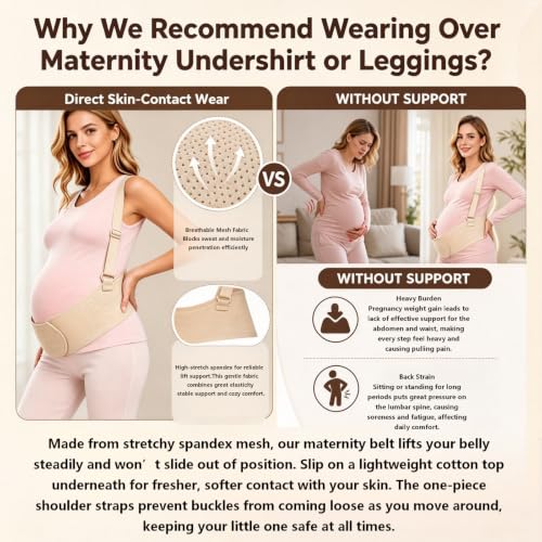 Maternity Support Belt Mesh Shoulder Straps Pregnancy Back Pelvic Relief(Beige,Medium) - color: Beige, size: Medium