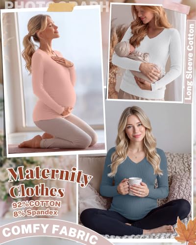 4 Pack Women's Maternity Shirts - color: White, Light Pink, Khaki, Haze Blue, size: Large