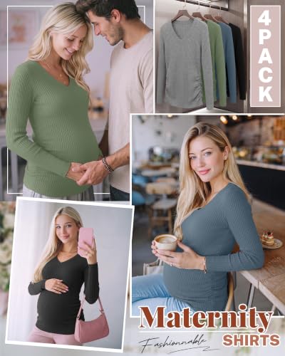 4 Pack Women's Maternity Shirts - color: Light Gray, Gray Green, Haze Blue, Black, size: X-Large