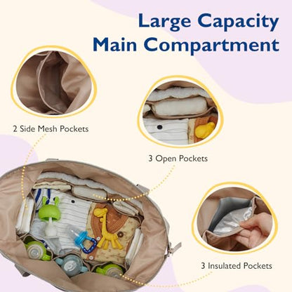 mommore Diaper Bag Tote Large Travel Baby Bag with Pacifier Case - color: Coffee