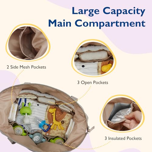 mommore Diaper Bag Tote Large Travel Baby Bag with Pacifier Case - color: Coffee