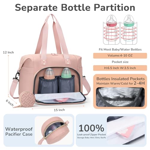 Tenot Diaper Bag Tote, Baby Bags with Pacifier Case Pink - color: Pink, size: Medium