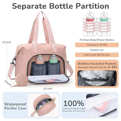 Tenot Diaper Bag Tote, Baby Bags with Pacifier Case Pink - color: Pink, size: Medium