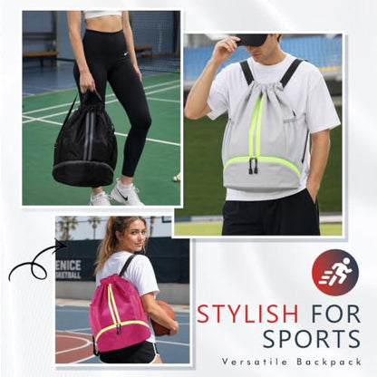 PinCute Gym Bag Drawstring Backpack for Sports, Swim, Workout, Black - color: Black