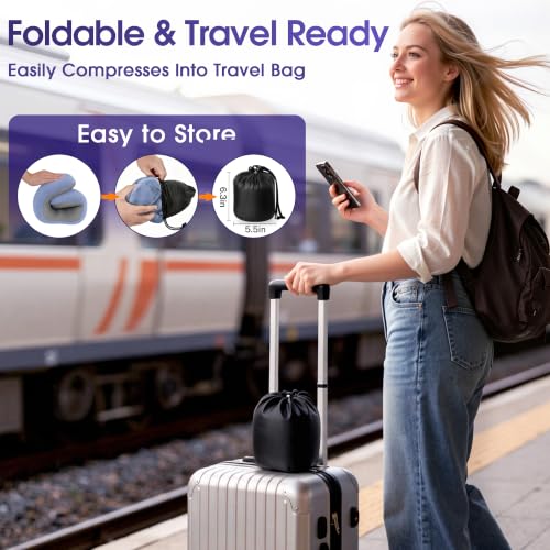 CloudBliss Travel Pillow for Airplanes, Memory Foam Neck Pillow Set, Blue - color: Blue