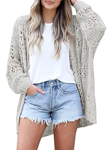 Mafulus Women's Crochet Cardigan Sweaters Lightweight Summer Kimono - color: Beige Grey, size: Medium