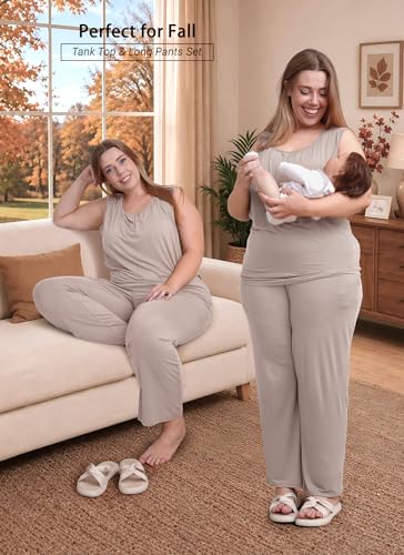 Rnxrbb 4 PCS Hospital&Home Nursing Pajamas Robe Set Maternity Postpartum Pj - color: Beige, size: X-Large