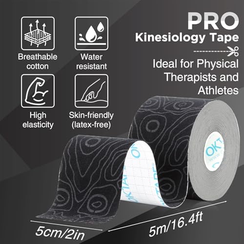 OK TAPE PRO Kinesiology Tape Uncut Roll Bulk, Elastic Physical Therapy Tape - color: Black a, size: 4 pack