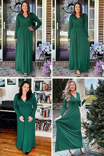 OUGES Women's Warp Pockets Maxi Fall Winter Cocktail Formal Dress 2026 - color: A-green, size: X-Large