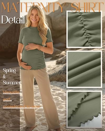 4 Pack Maternity T Shirts - color: Gray Green, Coffee, White, Black, size: Large