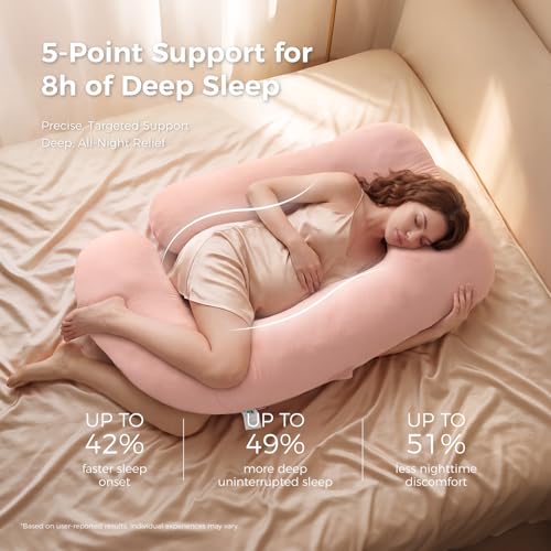 Momcozy Pregnancy Pillow for Sleeping - U Shaped Full Body Maternity Pillow - color: Cotton Blend - Pink