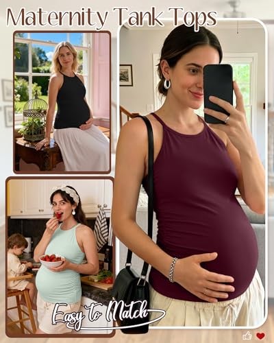 3 Pack Women's Maternity Tank Tops - color: Burgundy, Gray Green, Black, size: Medium