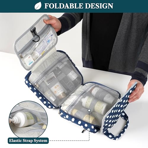 PAVILIA Hanging Toiletry Bag for Women, Portable Makeup Organizer, Navy Dot - color: Navy Polka Dot