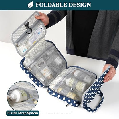 PAVILIA Hanging Toiletry Bag for Women, Portable Makeup Organizer, Navy Dot - color: Navy Polka Dot