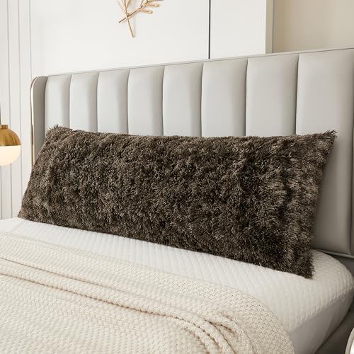 JAUXIO Faux Fur Fluffy Body Pillow Cover Luxury Shaggy Plush Decorative Body Pillowcase, Ultra Soft and Cozy Zipper Closure 21 x 54 Inches, Ombre Dark Grey - color: Ombre Dark Grey