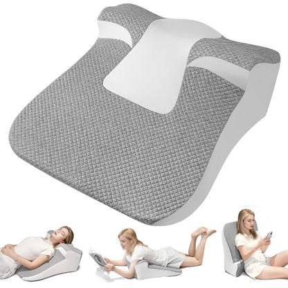 Snoring Pillow, Ergonomic Wedge Pillow for Sleep Apnea Memory Foam Reading Pillow for Back, Neck & Head Comfortable Support-Grey(Extra Large)