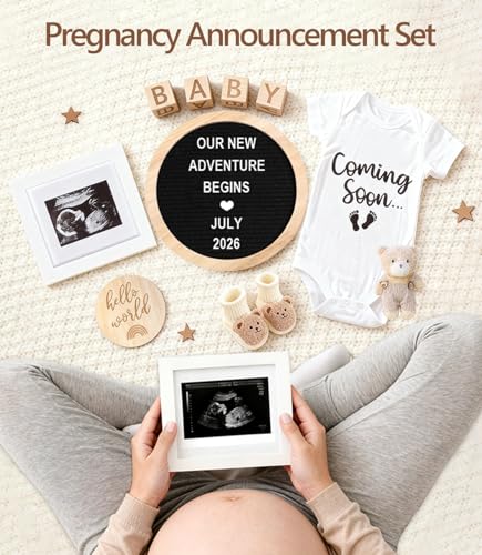 Pregnancy Announcement, Baby Announcement Ideas Set Include Letter Board, Baby Bodysuit, Booties, Sonogram Frame, Wooden Sign, Bear & Wood Blocks, Gender Reveal Photo Props Coming Soon Announcement