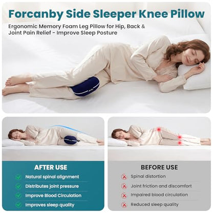 Knee Pillow for Side Sleepers - Smooth Spine Alignment Pillow, Memory Foam Knee Pillows for Back Hip Pain, Spine Aligning, Sciatica, Surgery Recovery (Blue+Grey 2 Cover, Without an Elastic Band) - color: Blue+grey 2 Cover