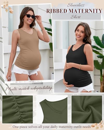 Ficerd 3 Pack Maternity Sleeveless Tank Tops - color: Ivory, Army Green, Black, size: XX-Large