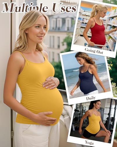 Ficerd 3 Pack Women's Maternity Tank Tops - color: Bright Red, Yellow, Navy Blue, size: Large