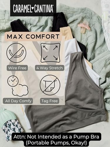 Caramel Cantina 4 Pack Nursing Maternity Women’s Sleep Comfort Bralette Bra - color: Basics, size: X-Small