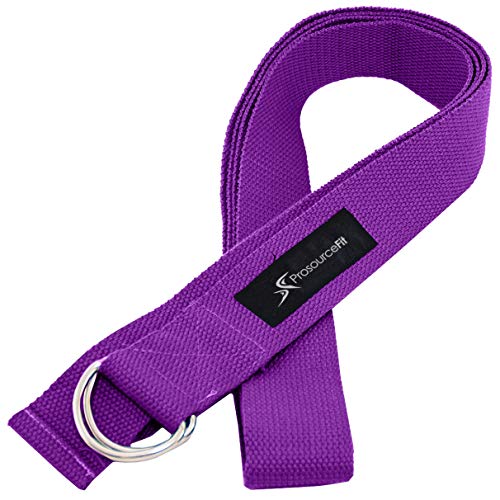 ProsourceFit Metal D-Ring Yoga Strap 8’ Durable Cotton for Stretching and Flexibility - color: Purple