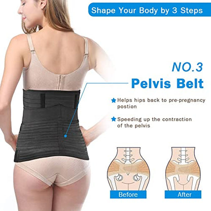 Postpartum Belly Band, 3-Piece Postpartum Girdle C Section Belly Band Support Recovery Belt Abdominal Binder - color: Black, size: Plus Size (US 14-18)