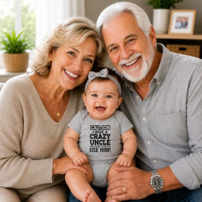 CBTwear Caution I Have a Crazy Uncle Funny Baby Bodysuit - color: Grey, size: Newborn