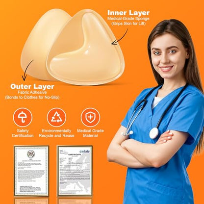 Snowy Insert: Double Sided Push Up Bra Pads | Reusable Waterproof Sticky Inserts for Strapless & Backless Dress for Women - size: D