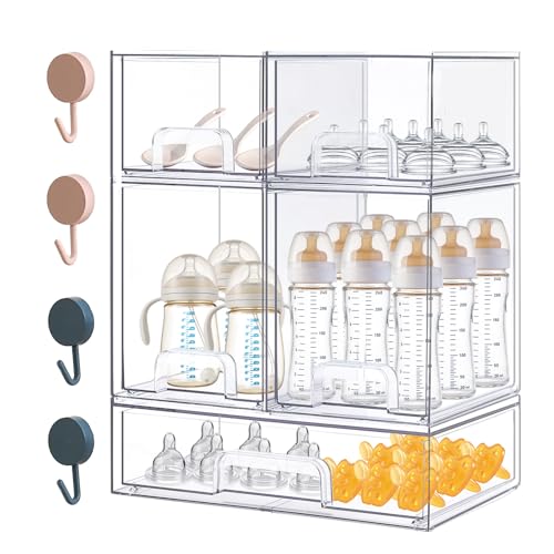 Baby Bottle Organizer with Hooks - 5 Pack Stackable Storage Drawer - color: 5PCS-2 High+2 Small+1 Wide