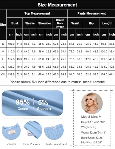 Ekouaer Womens Pajama Sets Cotton Short Sleeve Long Pants Lounge Set - color: Light Grey, size: Large