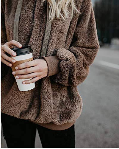 ReachMe Womens Oversized Sherpa Hoodie Pullover Fleece Sweatshirt - color: 0 Brown, size: Medium