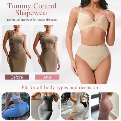 Tummy Control Thong Shapewear Underwear for Women Seamless Body Shaper Girdle Compression Panties - color: A1# Beige, size: Medium