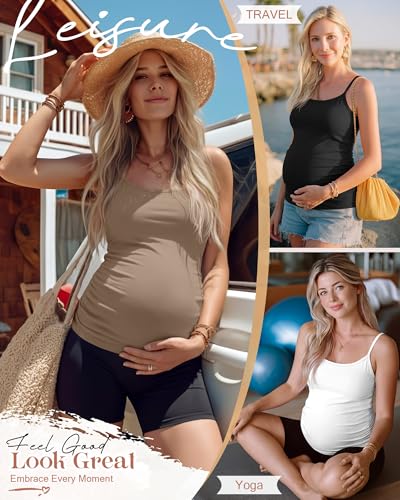 4 Pack Maternity Tank Tops - color: Khaki, Coffee, White, Black, size: Small