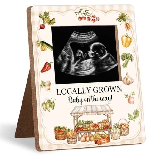 Locally Grown Baby Shower Decor Frame, Vegetable theme Baby Shower Party Supplies, for Expecting Parents-to-Be Keepsake Gifts, Pregnancy Sonogram Frame Keepsake, Gender Reveal Present - color: Locally Grown